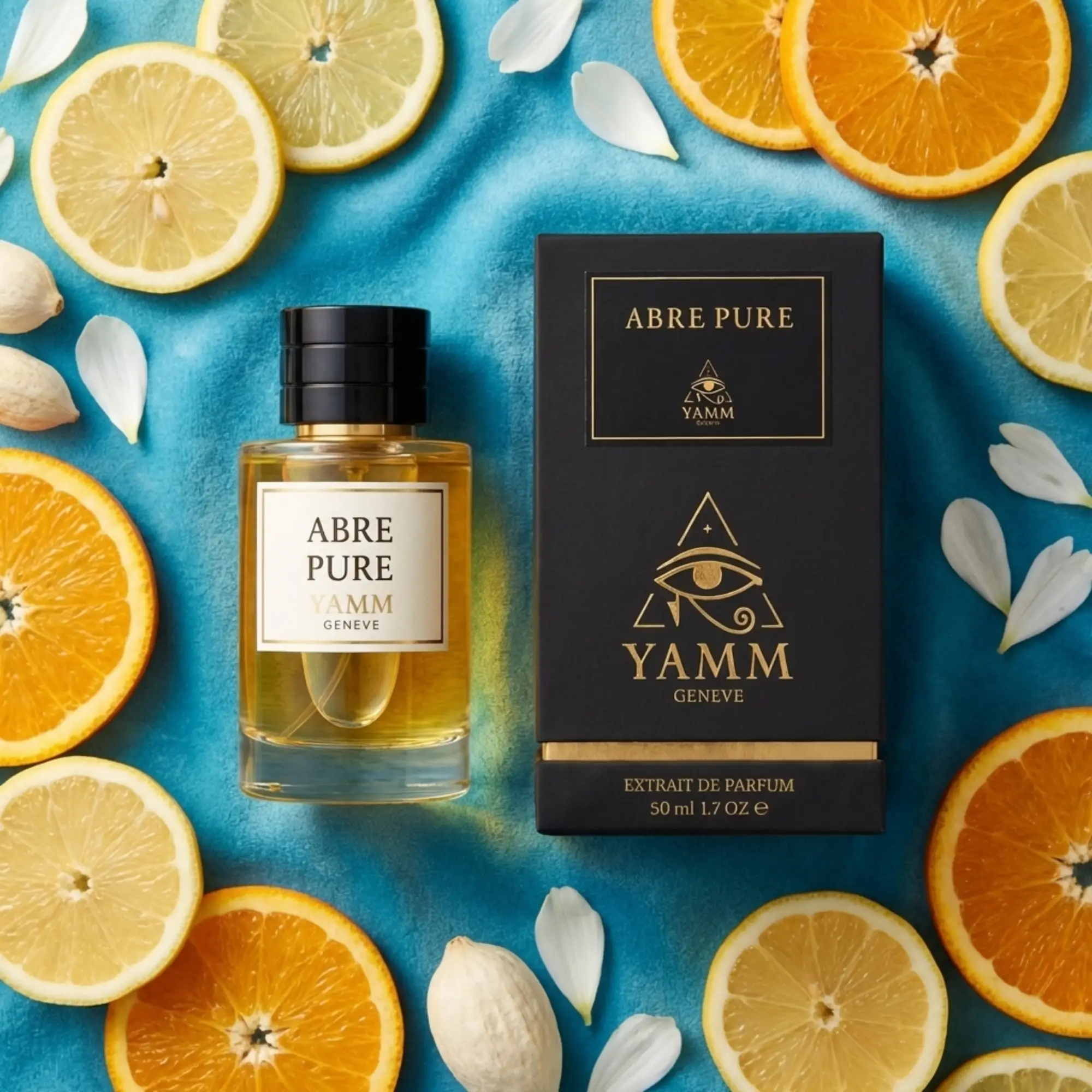 Abre Pure extrait de parfum mixte YAMM Genève inspiré de Erba Pura aux notes de tête Citron de Sicile, Orange, Bergamote de Calabre, cœur Fruits juteux et solaires et fond Musc blanc, Vanille de Madagascar, Ambre doré visuel 07