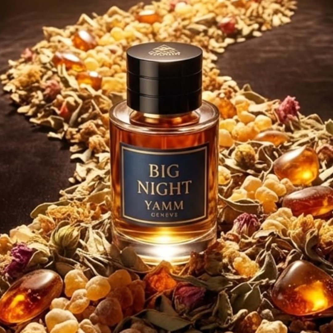 Big Night extrait de parfum mixte YAMM Genève inspiré de Grand Soir aux notes de tête Ciste d’Espagne, Orange, cœur Benjoin de Siam, Lavande et fond Ambre, Vanille, Fève de tonka, Musc, Cèdre visuel 01