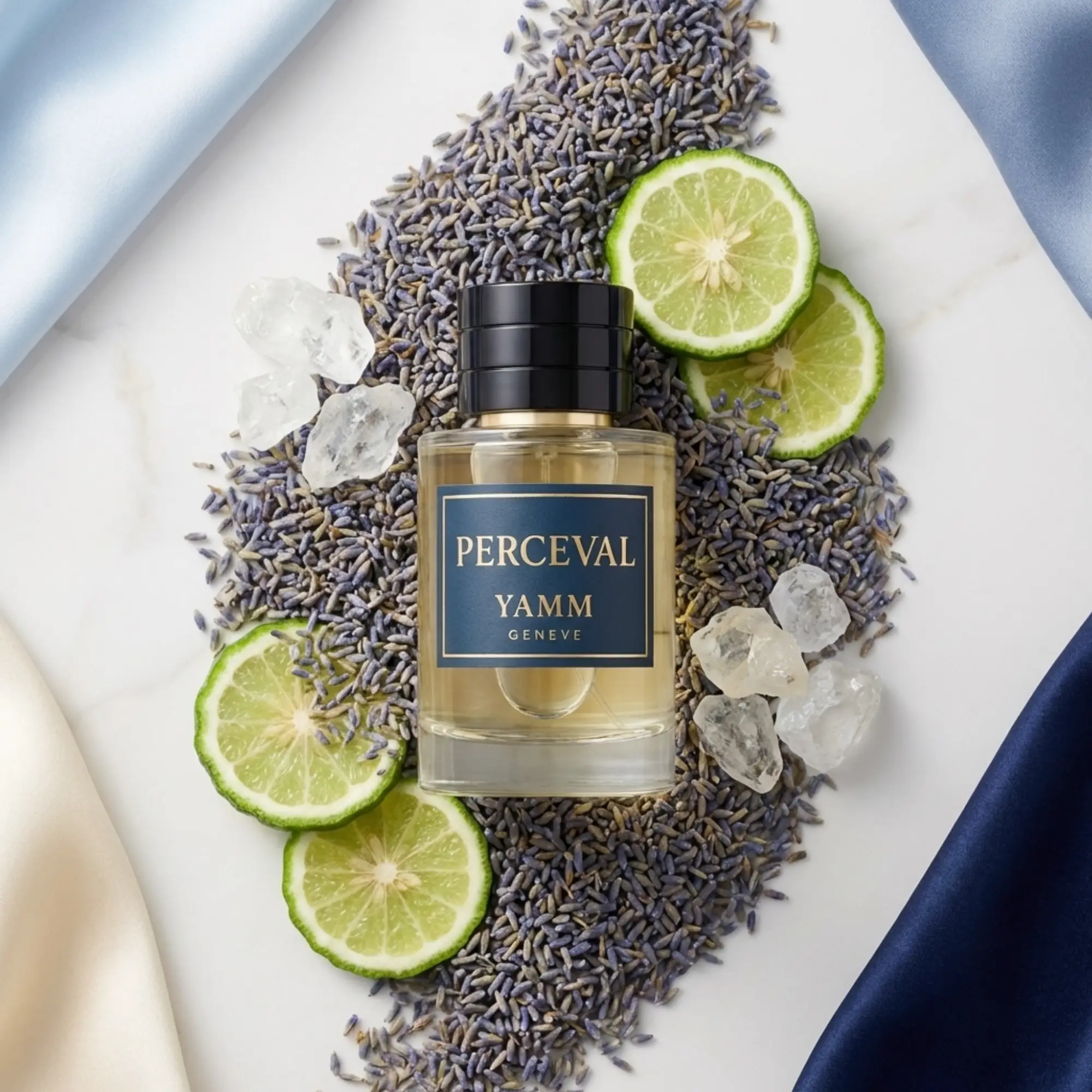 Perceval extrait de parfum homme YAMM Genève inspiré de Percival aux notes de tête Lavande, Mandarine, Bergamote, Géranium, cœur Hedione, Jasmin, Violette, Coriandre, Cannelle et fond Musc, Ambroxan, Amberwood, Clearwood, Sapin baumier visuel 07