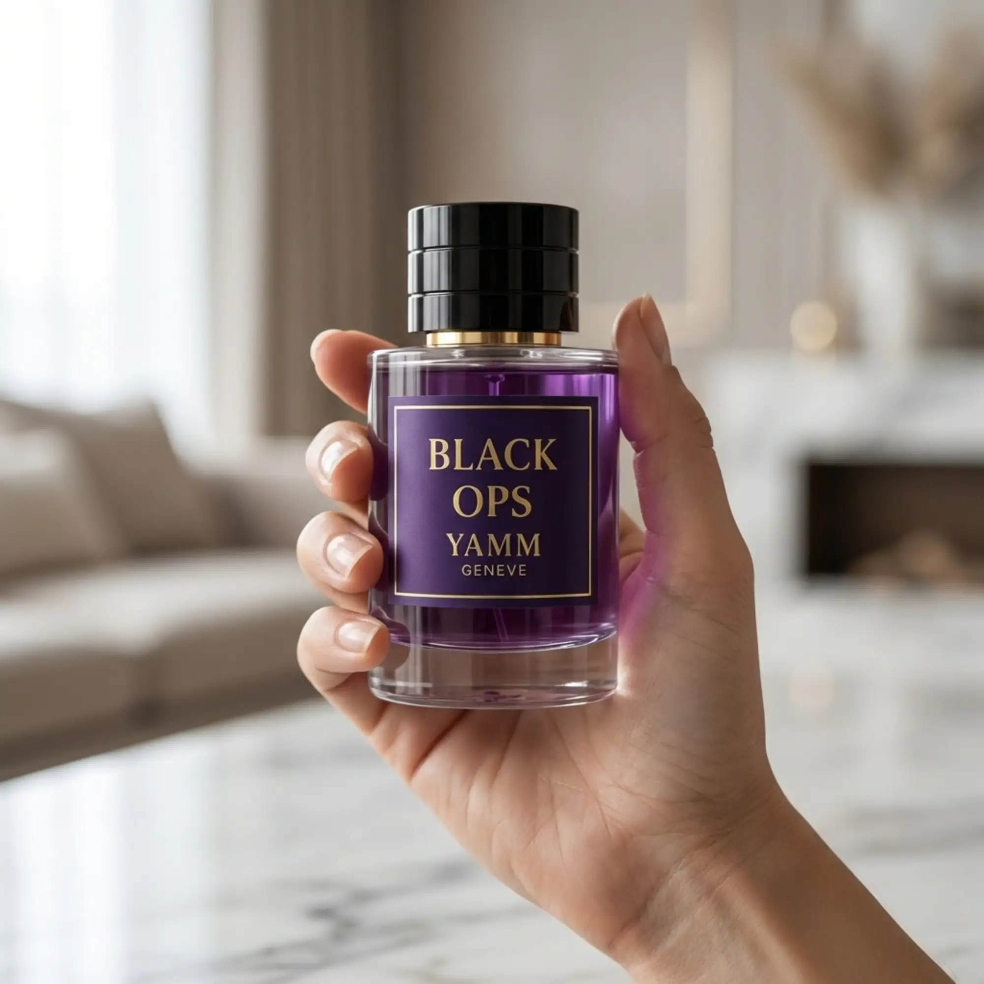 Black Ops extrait de parfum femme YAMM Genève inspiré de Black Opium aux notes de tête Poire, Poivre rose, Fleur d’oranger, cœur Café, Jasmin, Amande amère, Réglisse et fond Vanille, Patchouli, Bois de cachemire, Cèdre visuel 02