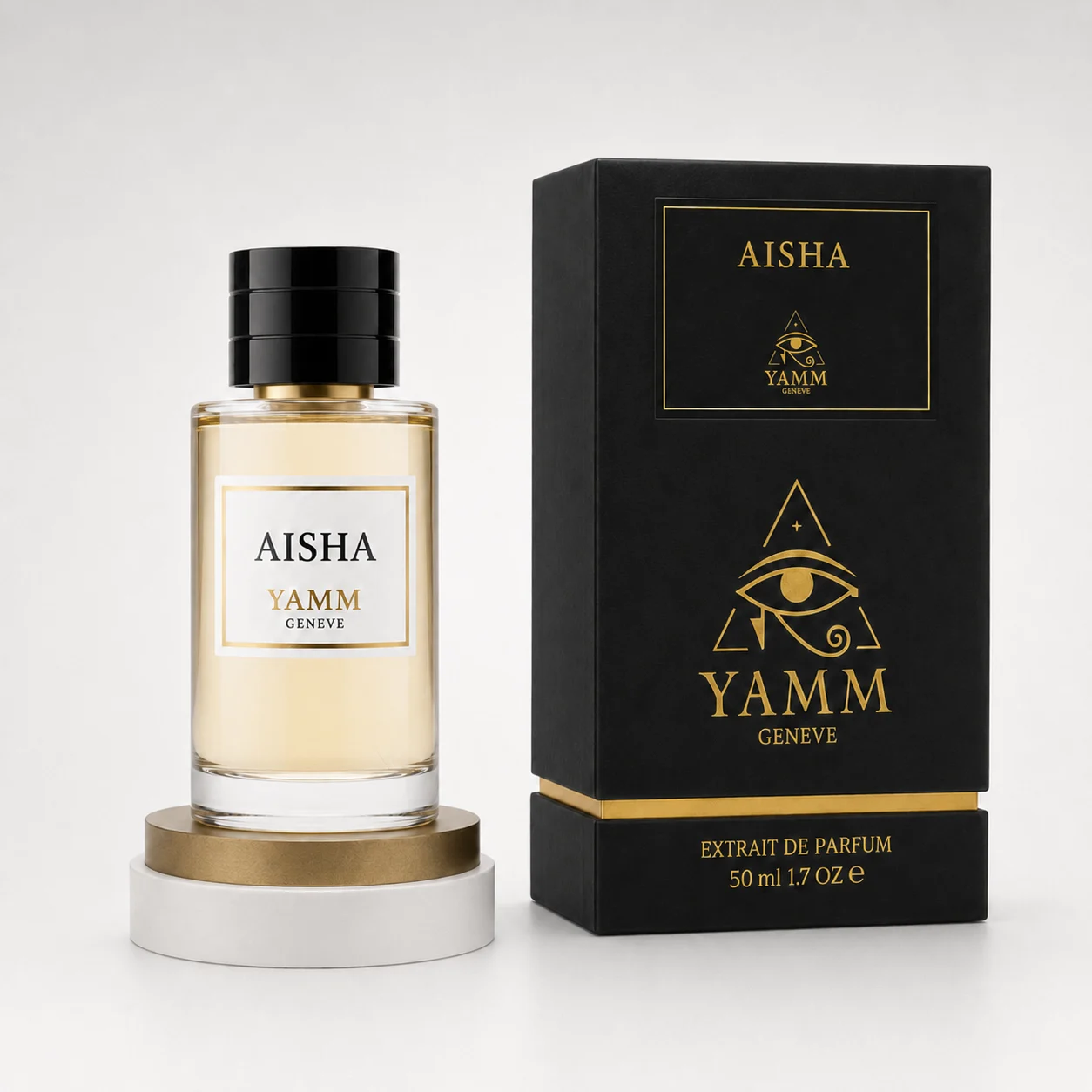 Aisha extrait de parfum mixte YAMM Genève inspiré de Magic aux notes de tête Accord ozoné, Accord salin, cœur Rose de Turquie, Praliné délicat et fond Vanille onctueuse, Amber Xtreme, Patchouli visuel 03