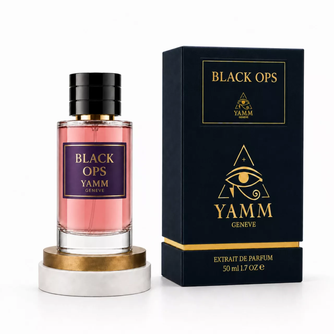 Black Ops extrait de parfum femme YAMM Genève inspiré de Black Opium aux notes de tête Poire, Poivre rose, Fleur d’oranger, cœur Café, Jasmin, Amande amère, Réglisse et fond Vanille, Patchouli, Bois de cachemire, Cèdre visuel 05