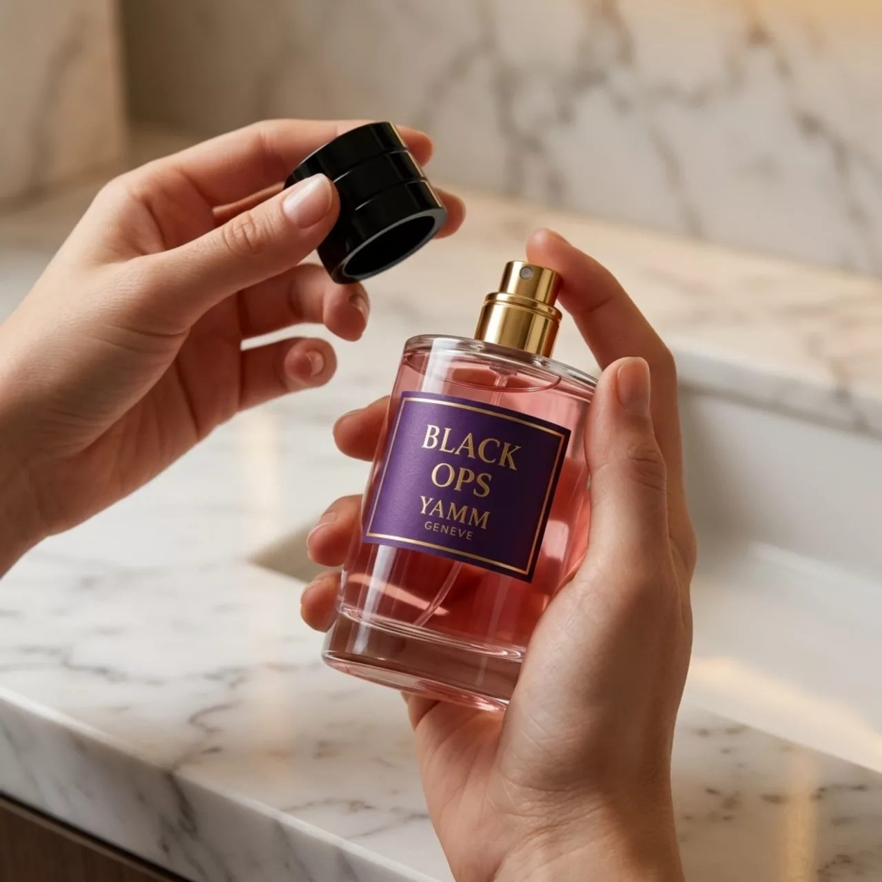 Black Ops extrait de parfum femme YAMM Genève inspiré de Black Opium aux notes de tête Poire, Poivre rose, Fleur d’oranger, cœur Café, Jasmin, Amande amère, Réglisse et fond Vanille, Patchouli, Bois de cachemire, Cèdre visuel 07