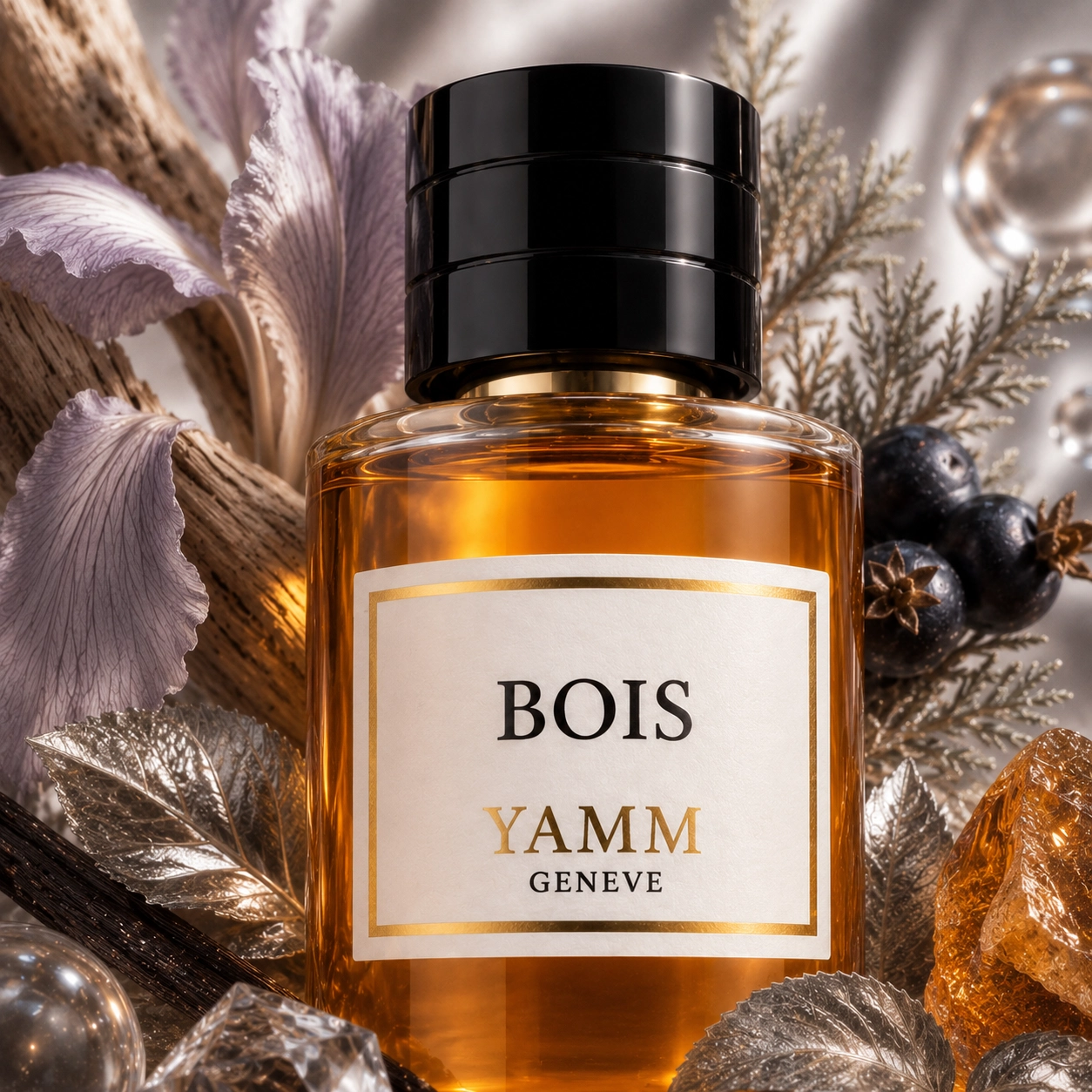 Bois extrait de parfum mixte YAMM Genève inspiré de Bois d'Argent aux notes de tête Iris, Cyprès, Baies de genévrier, cœur Myrrhe, Patchouli et fond Miel, Vanille, Notes boisées visuel 03