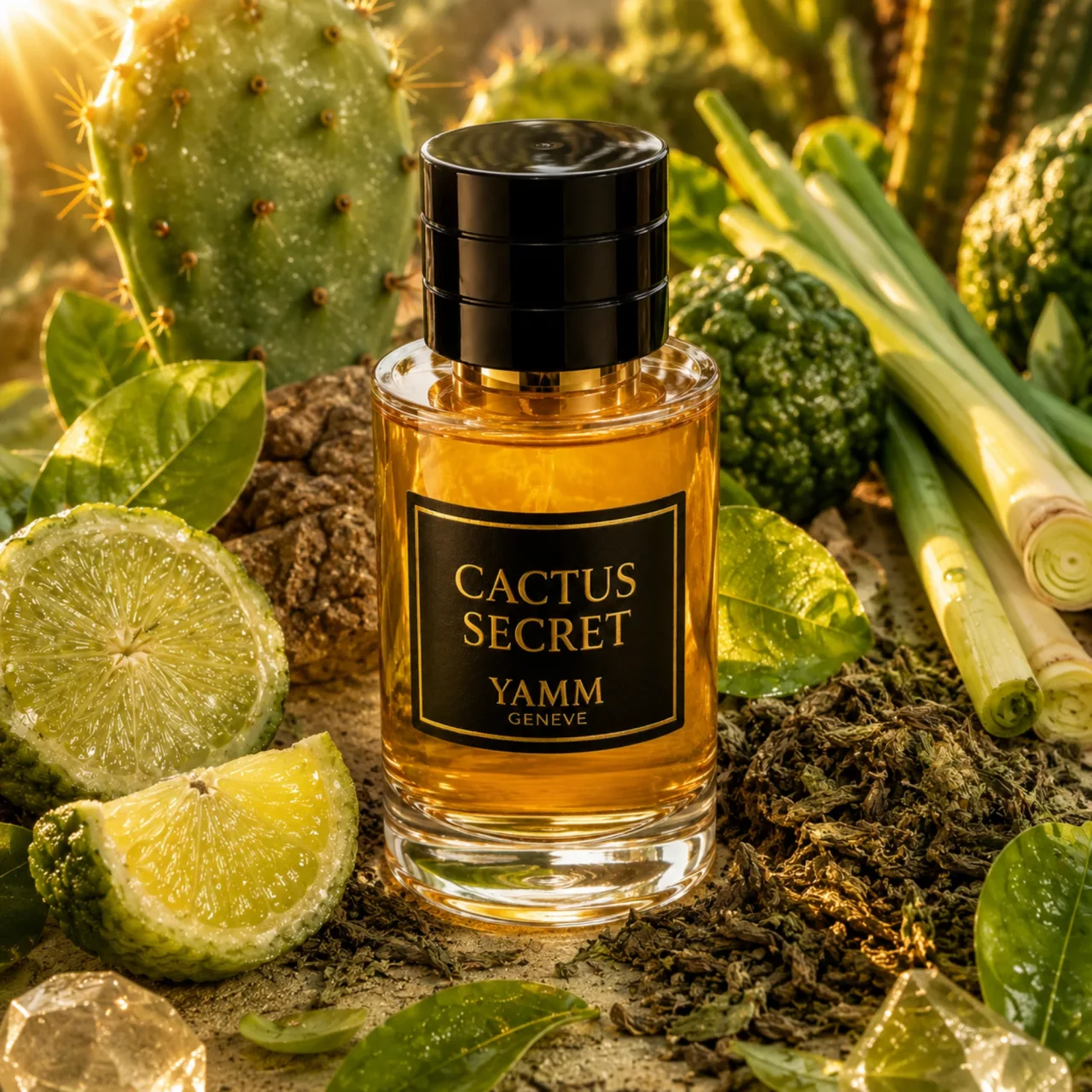 Cactus Secret extrait de parfum mixte YAMM Genève inspiré de Cactus Garden aux notes de tête Néroli, Angélique, Coriandre, Bergamote, Limone Costa d'Amalfi, Rose, cœur Jasmin, Jacinthe, Ylang-ylang, Patchouli, Mimosa et fond Bois de santal, Ambre, Mousse de chêne, Vétiver, Civette, Castoréum, Musc visuel 06