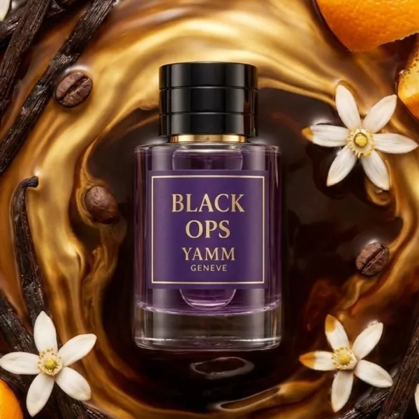 Black Ops extrait de parfum femme YAMM Genève inspiré de Black Opium aux notes de tête Poire, Poivre rose, Fleur d’oranger, cœur Café, Jasmin, Amande amère, Réglisse et fond Vanille, Patchouli, Bois de cachemire, Cèdre visuel 01