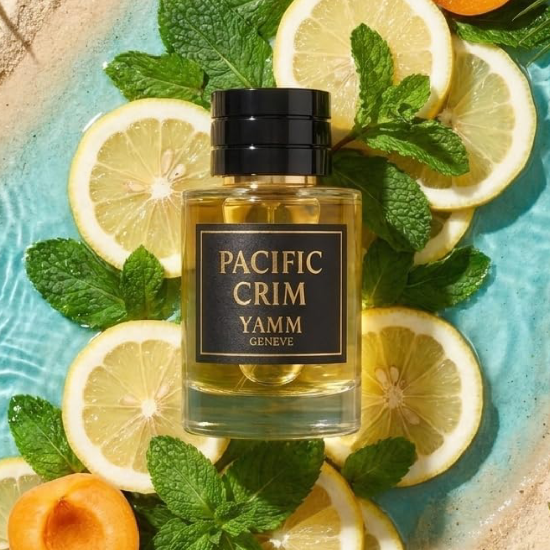 Pacific Crim extrait de parfum mixte YAMM Genève inspiré de Pacific Chill aux notes de tête Cédrat, Orange, Menthe, Citron, Cassis, Coriandre, cœur Abricot, Basilic, Graines de carotte, Rose de Mai et fond Figue, Dattes, Ambrette visuel 01