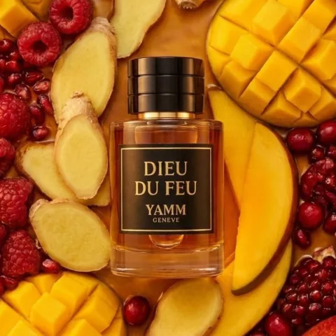 Dieu Du Feu extrait de parfum mixte YAMM Genève inspiré de God of Fire aux notes de tête Mangue, Gingembre, Citron, Fruits rouges, cœur Coumarine, Jasmin, Cèdre et fond Musc, Oud, Ambre, Cypriol visuel 01