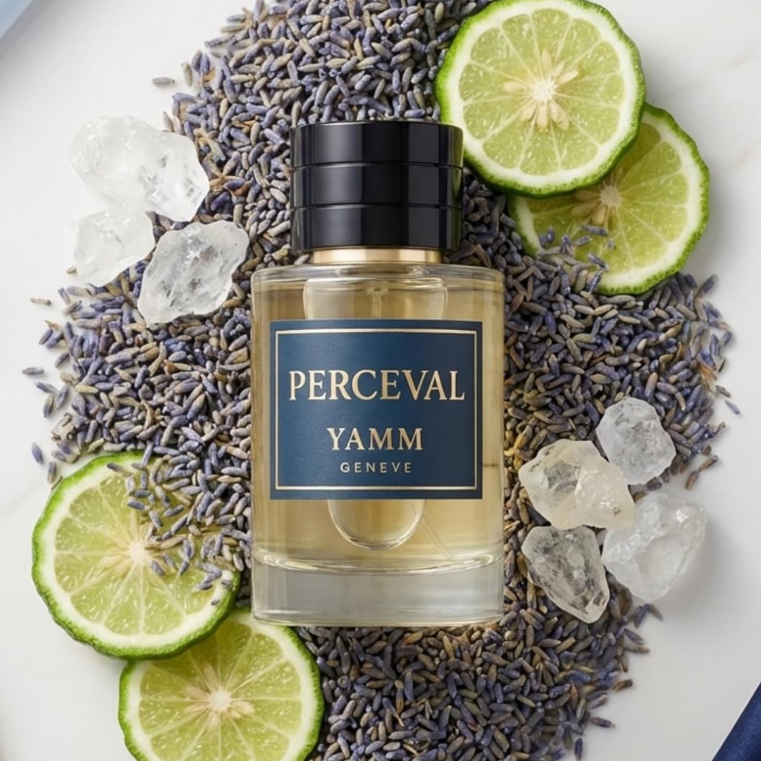 Perceval extrait de parfum homme YAMM Genève inspiré de Percival aux notes de tête Lavande, Mandarine, Bergamote, Géranium, cœur Hedione, Jasmin, Violette, Coriandre, Cannelle et fond Musc, Ambroxan, Amberwood, Clearwood, Sapin baumier visuel 01