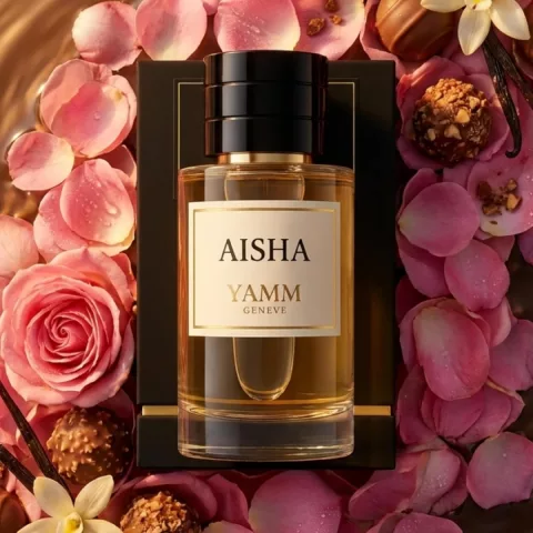 Aisha extrait de parfum mixte YAMM Genève inspiré de Magic aux notes de tête Accord ozoné, Accord salin, cœur Rose de Turquie, Praliné délicat et fond Vanille onctueuse, Amber Xtreme, Patchouli visuel 01
