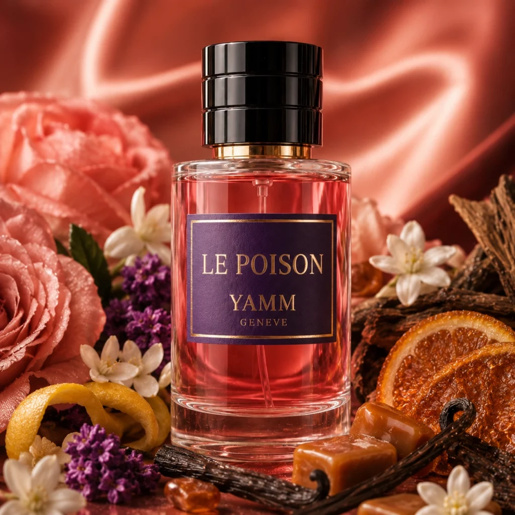 Le Poison extrait de parfum femme YAMM Genève inspiré de Poison Girl aux notes de tête Orange givrée, Orange amère, Citron, cœur Fleur d’oranger, Néroli, Rose de Grasse, Rose de Damas et fond Vanille, Caramel, Fève tonka, Héliotrope, Bois de cachemire visuel 01