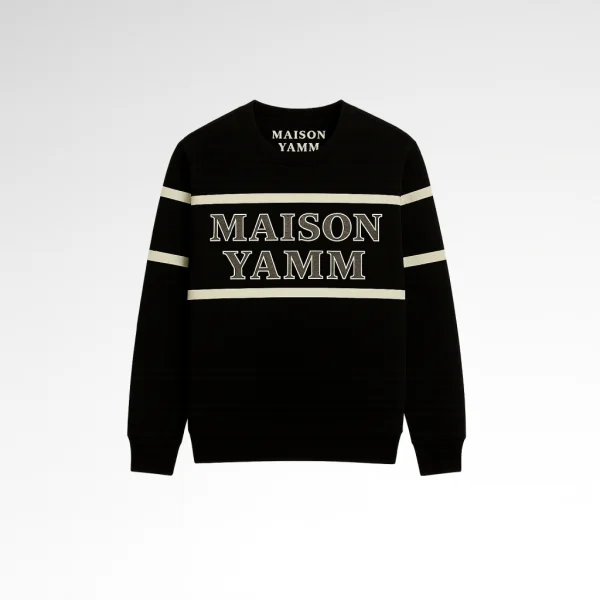 Pull noir Maison YAMM face avant logo brodé