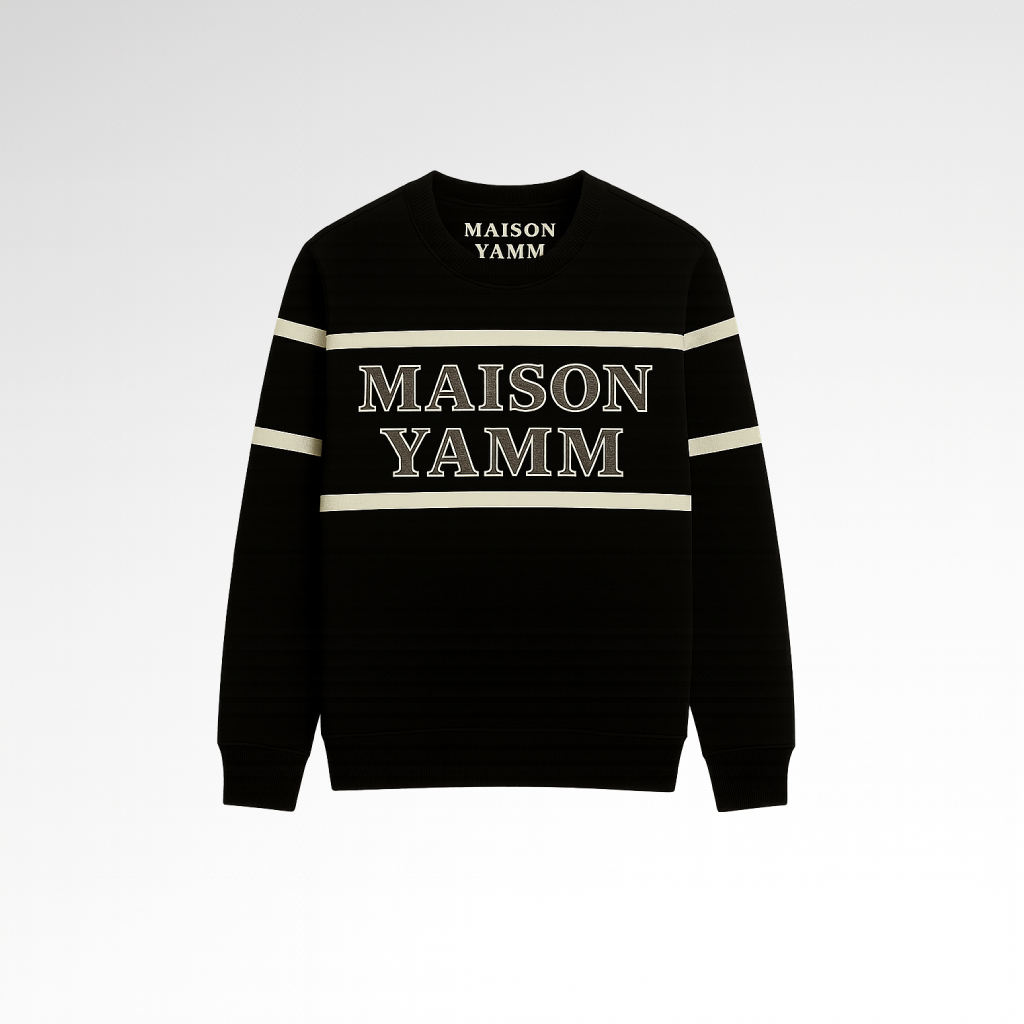 Pull noir Maison YAMM face avant logo brodé