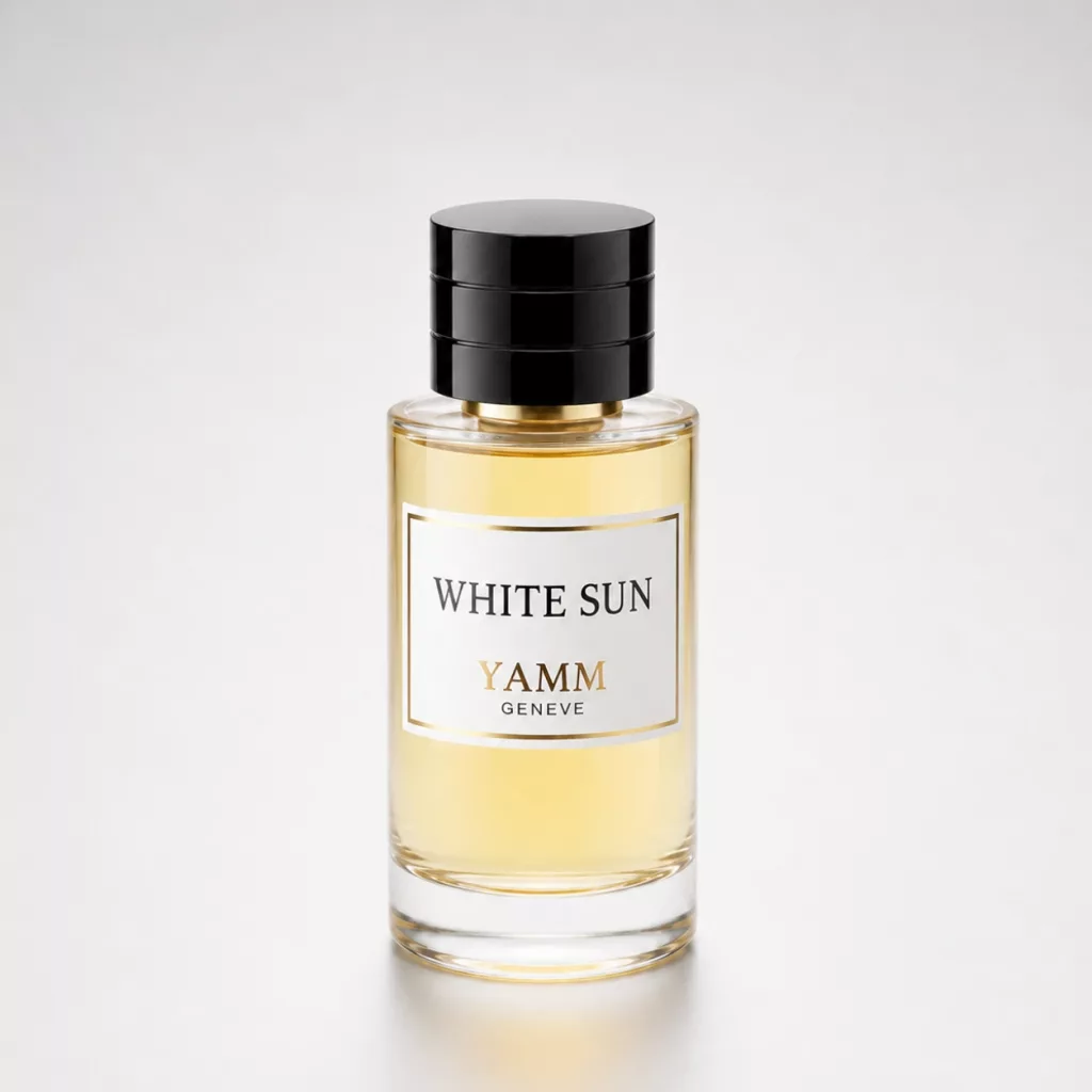 White Sun extrait de parfum mixte YAMM Genève inspiré de Soleil Blanc aux notes de tête Pistache, Bergamote, Cardamome, Poivre rose, cœur Tubéreuse, Ylang-ylang, Jasmin et fond Noix de coco, Ambre, Fève tonka, Benjoin visuel 01