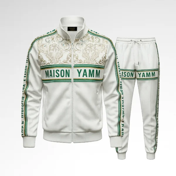 Survêtement blanc baroque Green Star détail doré et vert