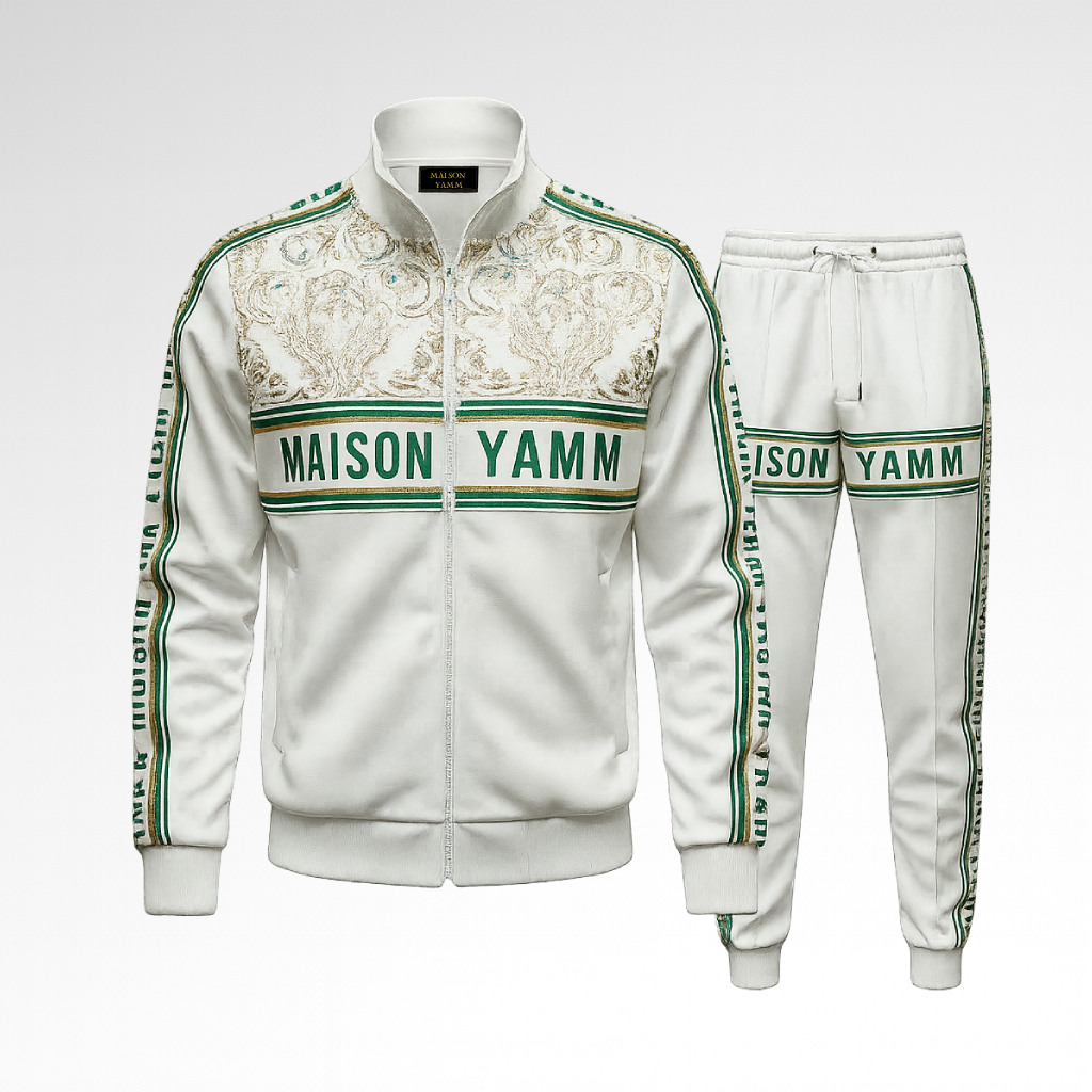 Survêtement blanc baroque Green Star détail doré et vert