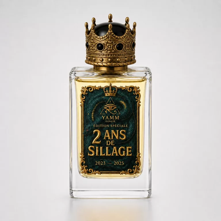 2 Ans de Sillage extrait de parfum mixte Créations YAMM Genève aux notes de tête Rhum, cœur Tabac, Cannelle, Safran et fond Bois de santal, Hedione visuel 01