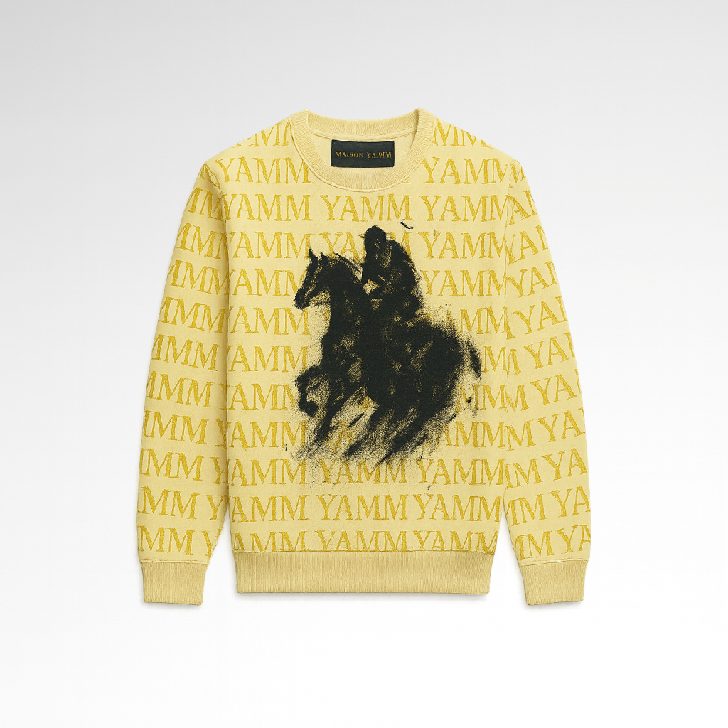 Pull noir Cavalier Or YAMM face avant monogramme doré