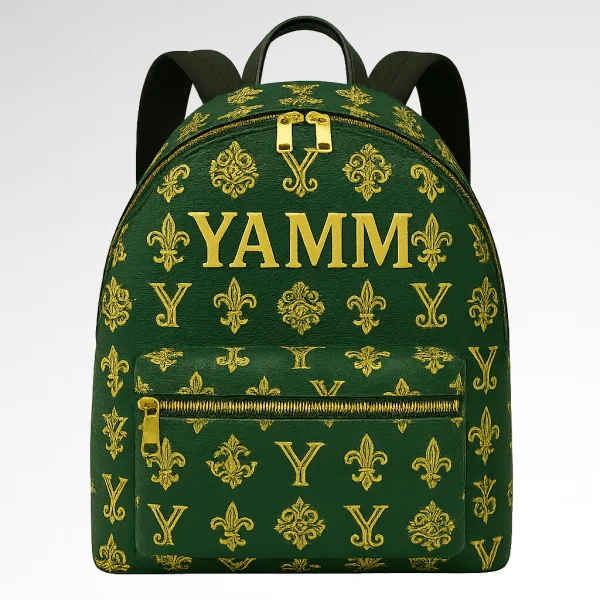 sac à dos luxe YAMM Monarch vert et or face avant