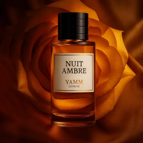 Nuit Ambre extrait de parfum mixte YAMM Genève inspiré de Ambre Nuit aux notes de tête Bergamote, Pamplemousse, cœur Rose de Damas, Poivre rose et fond Ambre gris, Bois de gaïac, Patchouli, Cèdre visuel 01