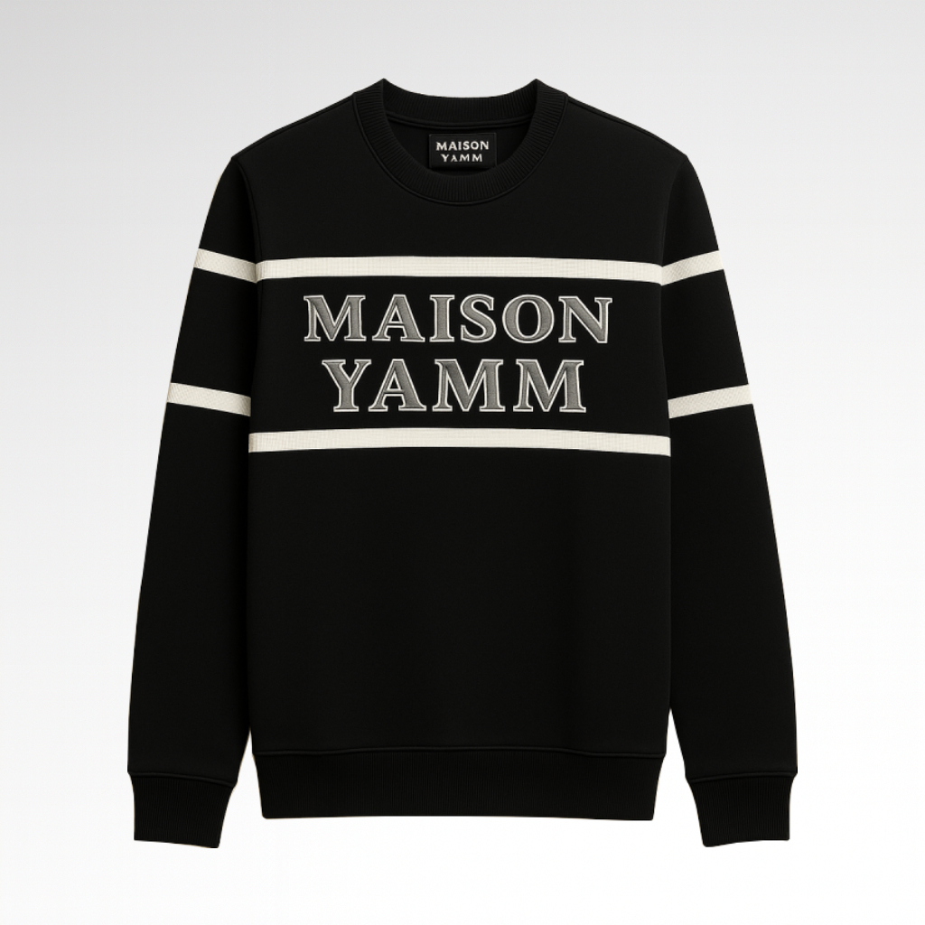 Pull noir Maison YAMM face avant logo brodé