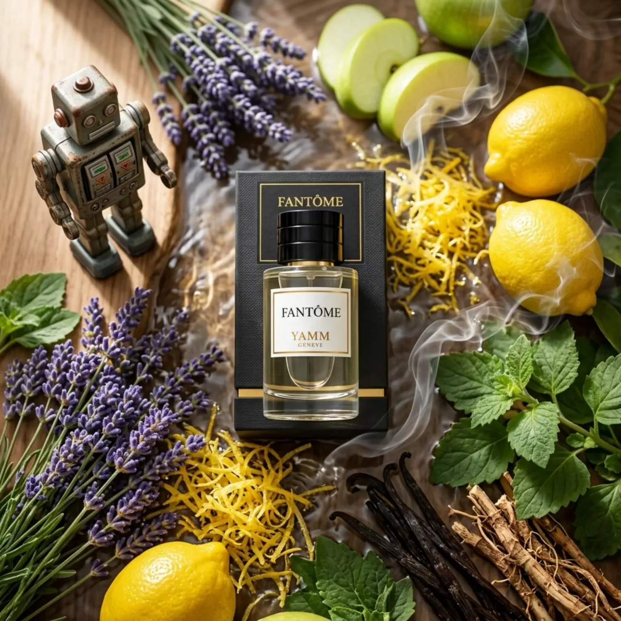 Fantôme extrait de parfum homme YAMM Genève inspiré de Phantom aux notes de tête Cardamome, Bergamote, Rhubarbe, Citron, cœur Lavande, Cèdre, Patchouli, Géranium et fond Vanille, Baume de Tolu, Vétiver d’Haïti visuel 08