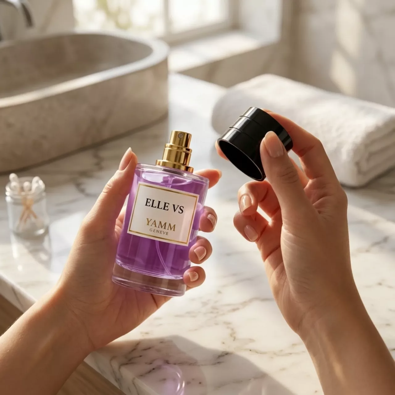 Elle Vs extrait de parfum femme YAMM Genève inspiré de Elves aux notes de tête Pêche, Cassis, Gingembre, Cannelle, cœur Lait de coco, Rose de Bulgarie, Rose, Muguet, Violette et fond Ambroxan, Patchouli visuel 05