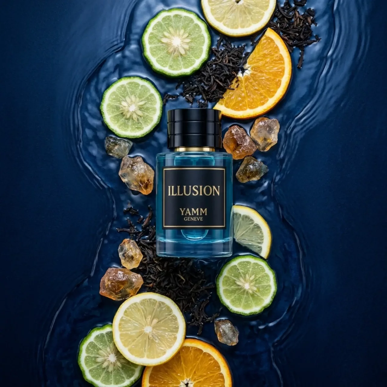 Illusion extrait de parfum homme YAMM Genève inspiré de Imagination aux notes de tête Cédrat, Bergamote de Calabria, Orange de Sicile, cœur Néroli de Tunisie, Gingembre du Nigeria, Cannelle Ceylan et fond Thé noir chinois, Ambroxan, Gaïac, Résine oliban visuel 04
