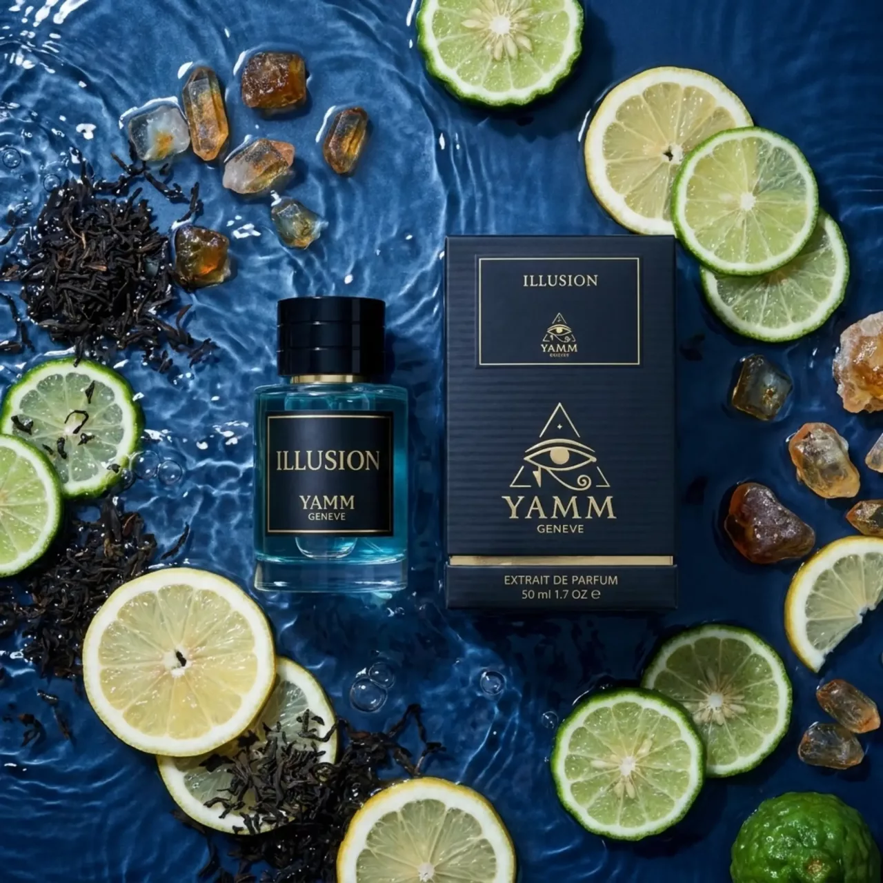 Illusion extrait de parfum homme YAMM Genève inspiré de Imagination aux notes de tête Cédrat, Bergamote de Calabria, Orange de Sicile, cœur Néroli de Tunisie, Gingembre du Nigeria, Cannelle Ceylan et fond Thé noir chinois, Ambroxan, Gaïac, Résine oliban visuel 05