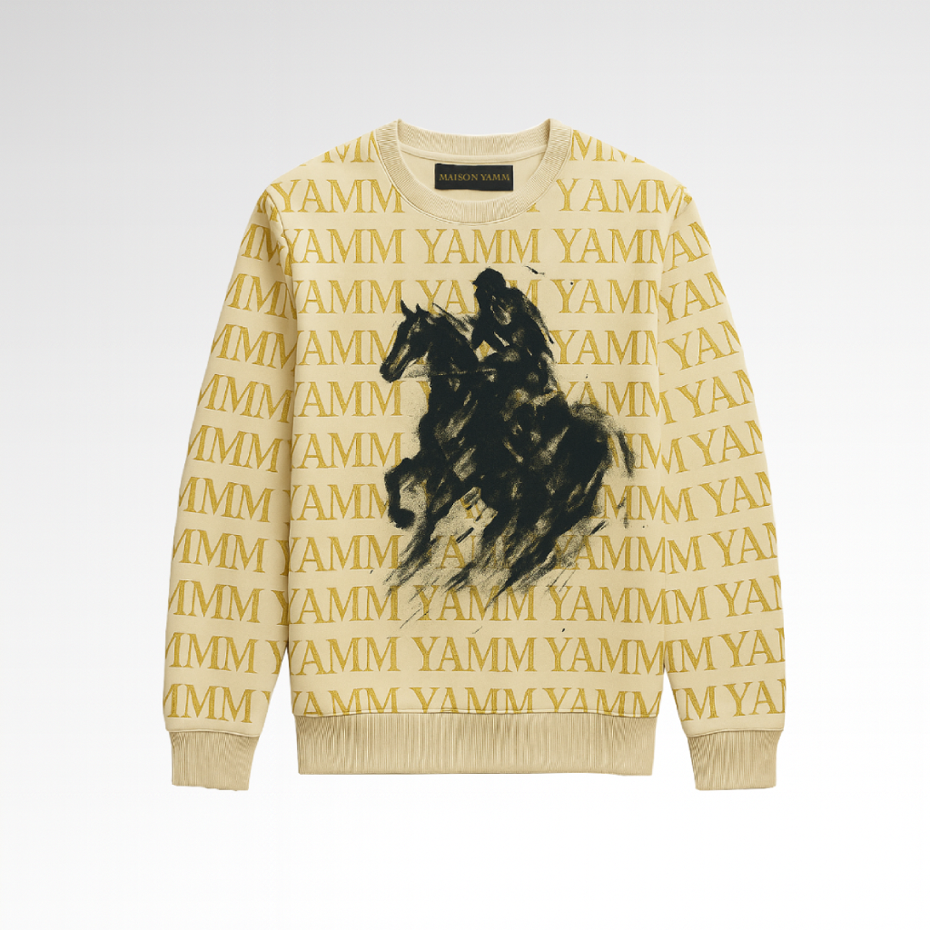 Pull noir Cavalier Or YAMM face avant monogramme doré