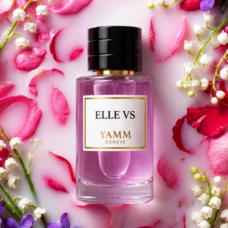 Elle Vs extrait de parfum femme YAMM Genève inspiré de Elves aux notes de tête Pêche, Cassis, Gingembre, Cannelle, cœur Lait de coco, Rose de Bulgarie, Rose, Muguet, Violette et fond Ambroxan, Patchouli visuel 01