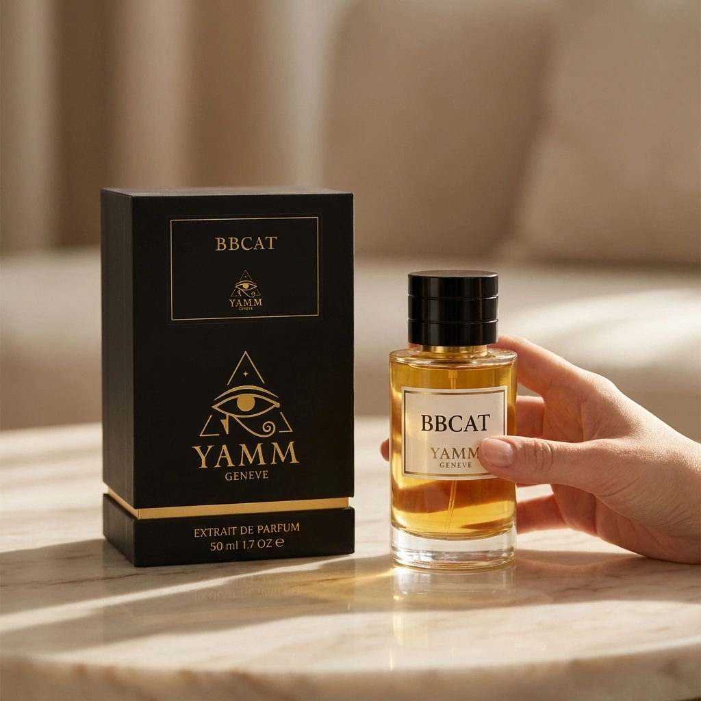 Bbcat extrait de parfum mixte YAMM Genève inspiré de Babycat aux notes de tête Poivre noir, Poivre rose, Élémi, cœur Résine oliban, Safran et fond Vanille bourbon, Daim, Cèdre visuel 03