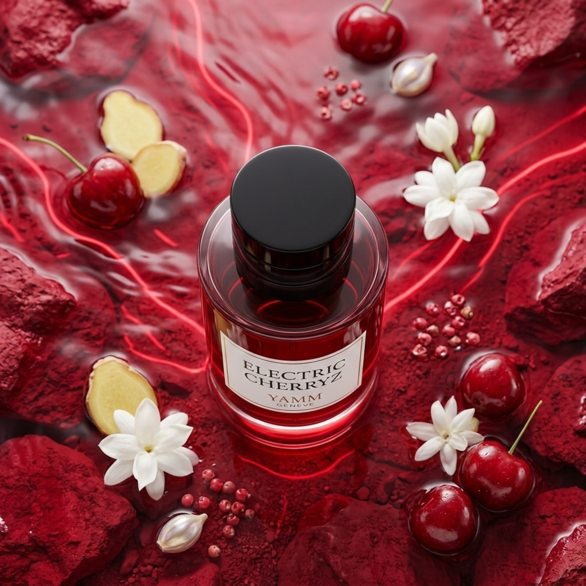 Electric Cherryz extrait de parfum mixte YAMM Genève inspiré de Electric Cherry aux notes de tête Cerise, Gingembre, cœur Jasmin Sambac et fond Poivre rose, Musc, Ambrettolide visuel 08