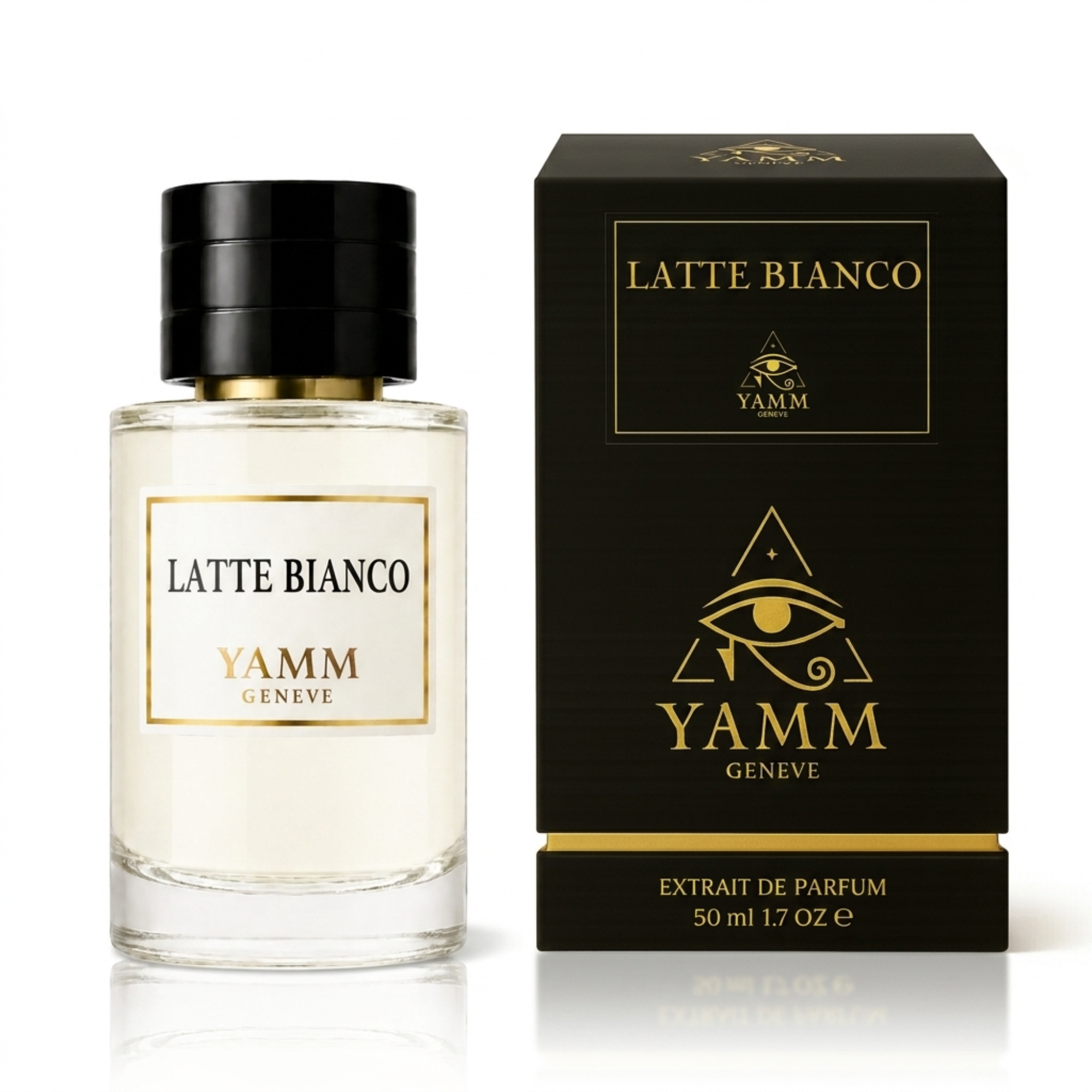 Latte Bianco extrait de parfum mixte YAMM Genève inspiré de Bianco di Latte aux notes de tête Caramel, cœur Coumarine, Miel et fond Vanille, Musc blanc visuel 03