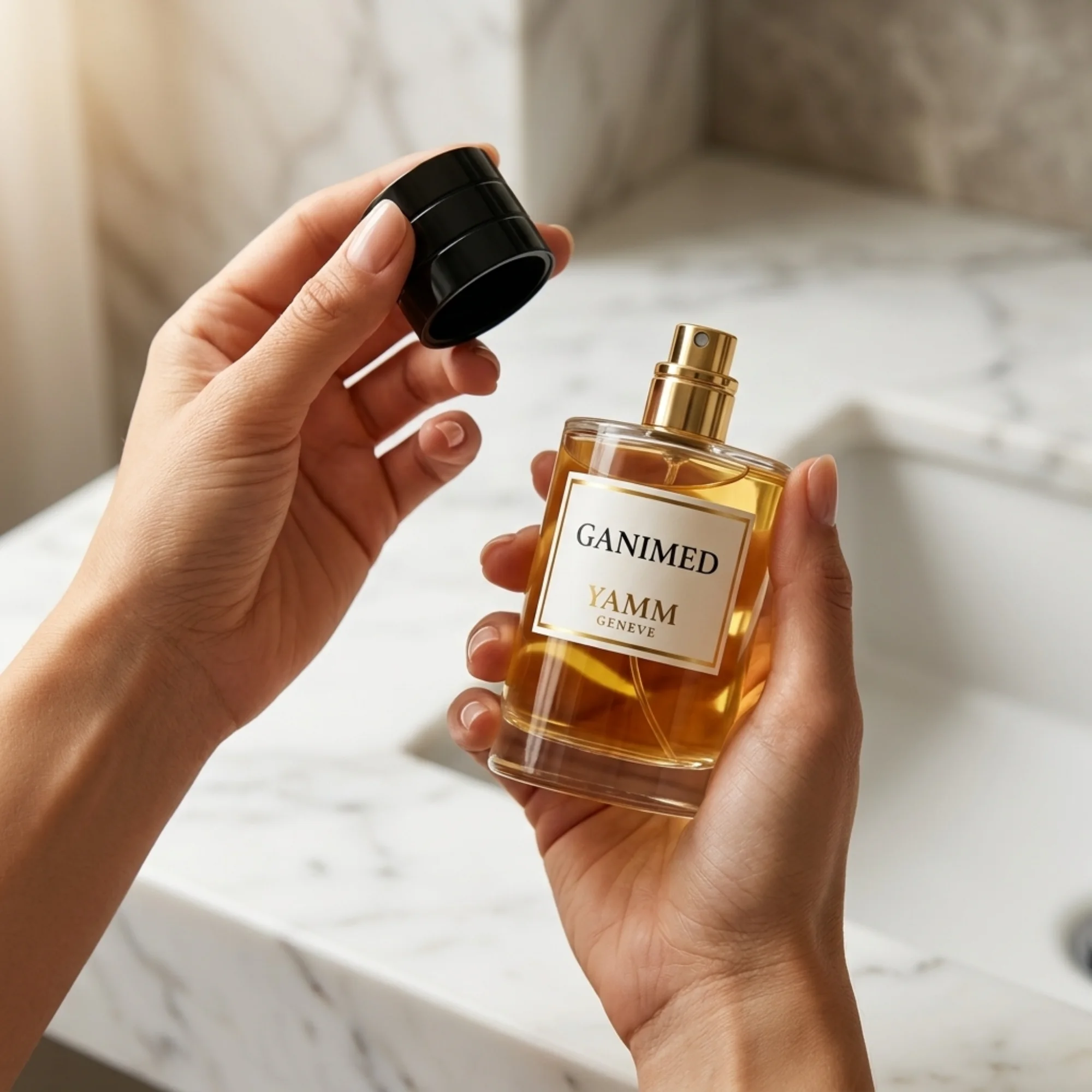 Ganimed extrait de parfum mixte YAMM Genève inspiré de Ganymede aux notes de tête Safran, Mandarine d’Italie, cœur Osmanthus de Chine, Feuille de violette, Immortelle et fond Notes minérales, Daim, Bois d’Akigala, Musc, Cèdre, Patchouli visuel 05