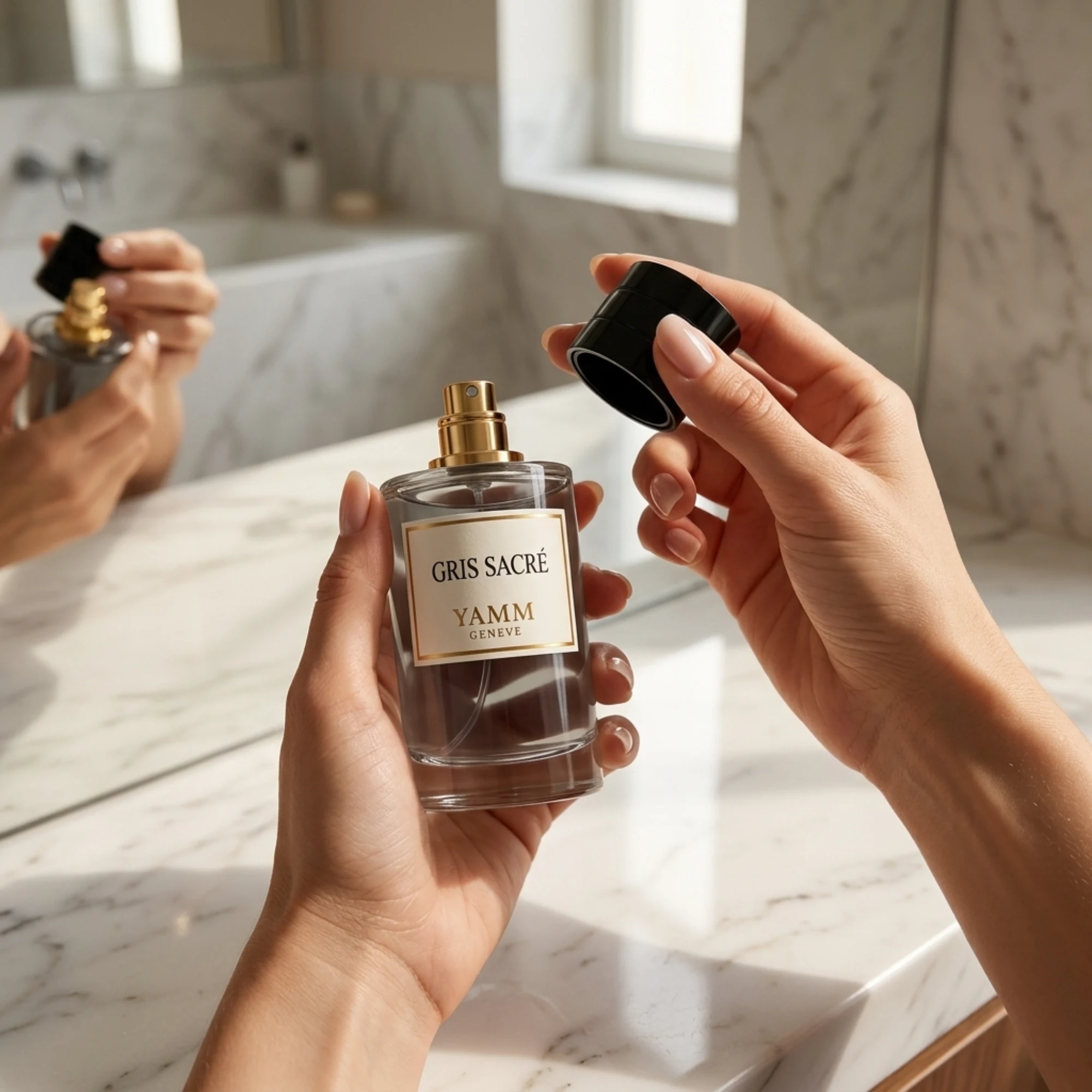 Gris Sacré extrait de parfum mixte YAMM Genève inspiré de Gris Charnel aux notes de tête Cardamome, Figue, Thé noir, cœur Iris, Vétiver bourbon et fond Bois de santal, Fève de tonka visuel 05