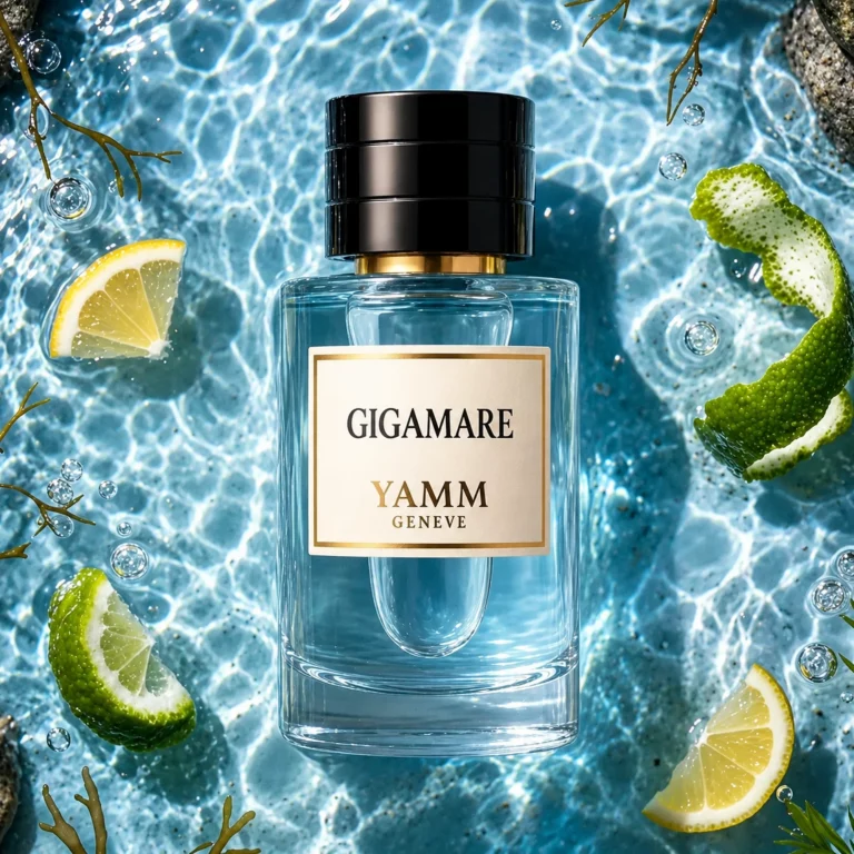 Flacon Gigamare — illustration de la famille olfactive Marine · Maison YAMM Genève