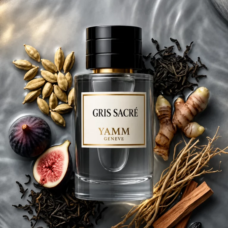 Gris Sacré extrait de parfum mixte YAMM Genève inspiré de Gris Charnel aux notes de tête Cardamome, Figue, Thé noir, cœur Iris, Vétiver bourbon et fond Bois de santal, Fève de tonka visuel 01