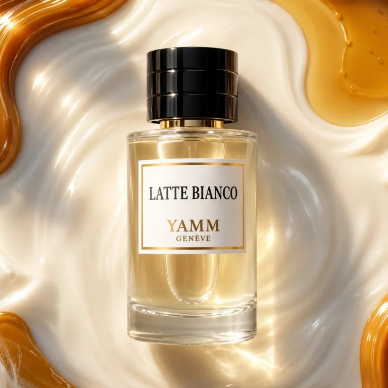 Latte Bianco extrait de parfum mixte YAMM Genève inspiré de Bianco di Latte aux notes de tête Caramel, cœur Coumarine, Miel et fond Vanille, Musc blanc visuel 01