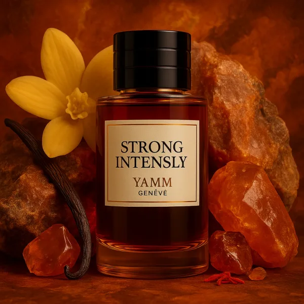 Parfum STRONG INTENSELY de YAMM Genève – alternative sensuelle à Stronger With You Intensely d’Armani, fragrance masculine ambrée et puissante