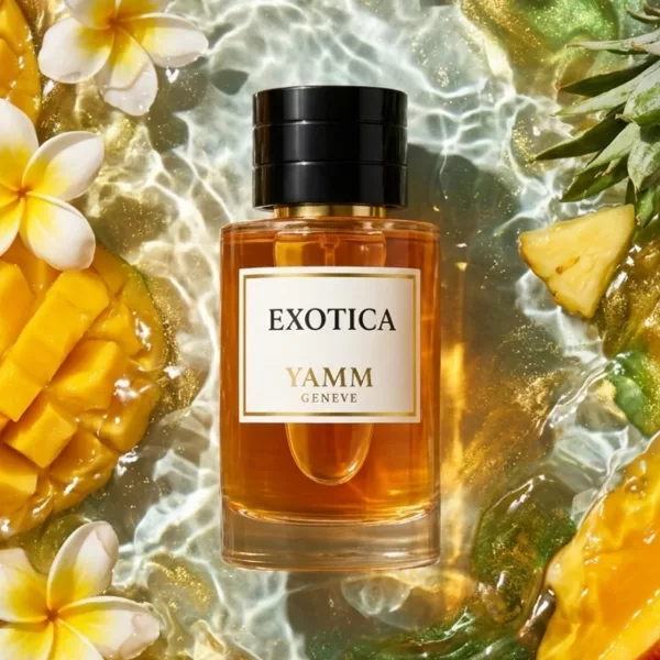 Exotica extrait de parfum mixte Créations YAMM Genève aux notes de tête Mangue, cœur Fruits Exotique et fond Fleurs blanche Ananas visuel 01
