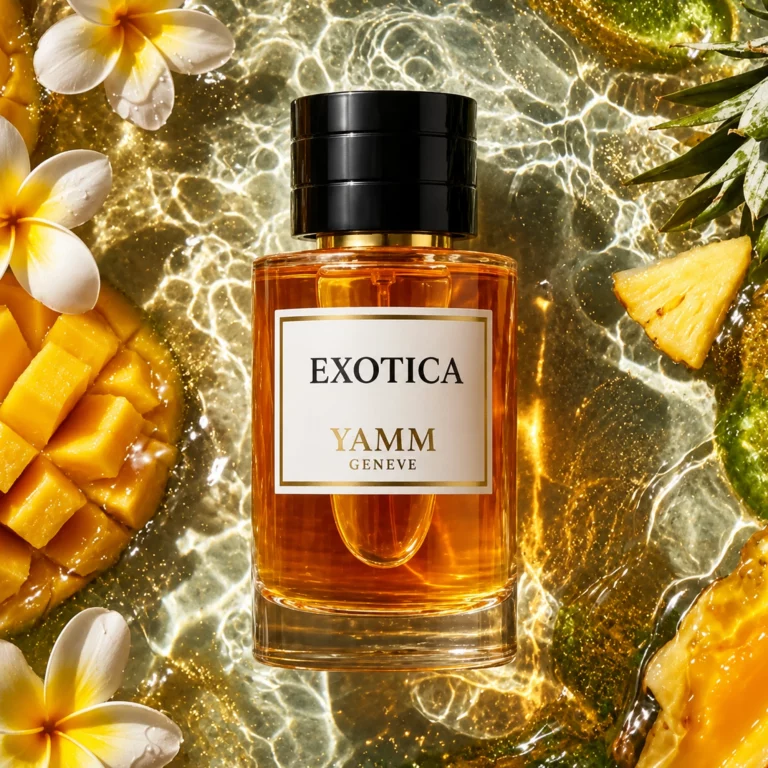 Exotica extrait de parfum mixte Créations YAMM Genève aux notes de tête Mangue, cœur Fruits exotiques et fond Fleurs blanches, Ananas visuel 01