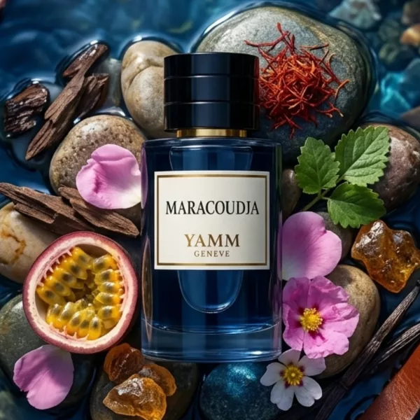 Maracoudja extrait de parfum mixte YAMM Genève inspiré de Oud Maracuja aux notes de tête Fruit de la passion, Notes fruitées, Rose de Turquie, Safran, cœur Oud, Benjoin, Feuille de patchouli d’Indonésie et fond Cuir, Bois d’Akigala, Ambre, Vanille, Ciste visuel 01