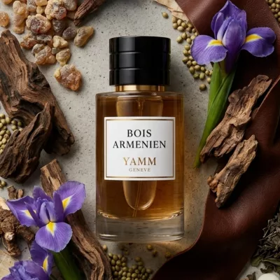 Bois Armenien extrait de parfum mixte YAMM Genève inspiré de Bois d'Arménie aux notes de tête Encens, Iris, Poivre rose, cœur Benjoin, Gaïac, Coriandre et fond Copaïba, Patchouli, Musc blanc visuel 01