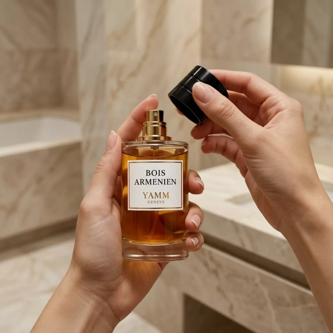 Bois Armenien extrait de parfum mixte YAMM Genève inspiré de Bois d'Arménie aux notes de tête Encens, Iris, Poivre rose, cœur Benjoin, Gaïac, Coriandre et fond Copaïba, Patchouli, Musc blanc visuel 05