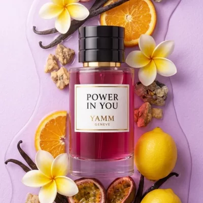 Power In You extrait de parfum femme YAMM Genève inspiré de Power of You aux notes de tête Fruit de la passion, Bigarade, Citron, cœur Frangipanier, Notes solaires et fond Vanille de Madagascar, Benjoin, Ciste visuel 01