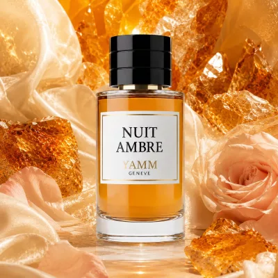 Nuit Ambre extrait de parfum mixte YAMM Genève inspiré de Ambre Nuit aux notes de tête Bergamote, Pamplemousse, cœur Rose de Damas, Poivre rose et fond Ambre gris, Bois de gaïac, Patchouli, Cèdre visuel 01