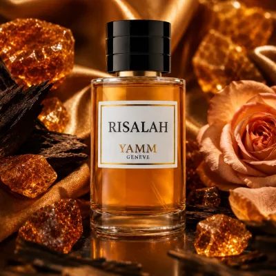 Risalah extrait de parfum mixte YAMM Genève inspiré de Resala aux notes de tête Fève tonka, cœur Caramel fondant et fond Vanille de Madagascar, Notes orientales visuel 01