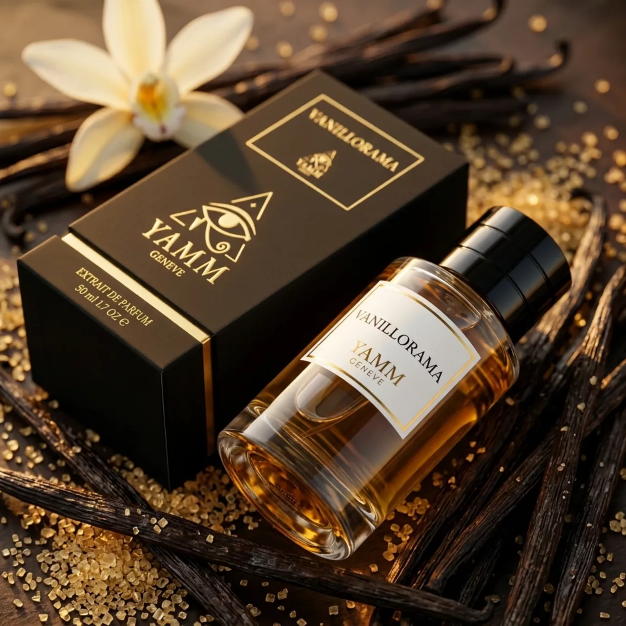 Vanillorama extrait de parfum mixte YAMM Genève inspiré de Vanilla Diorama aux notes de tête Orange, Poivre rose, Citron, cœur Rhum, Cacao, Cardamome et fond Vanille bourbon, Bois de santal, Patchouli visuel 10