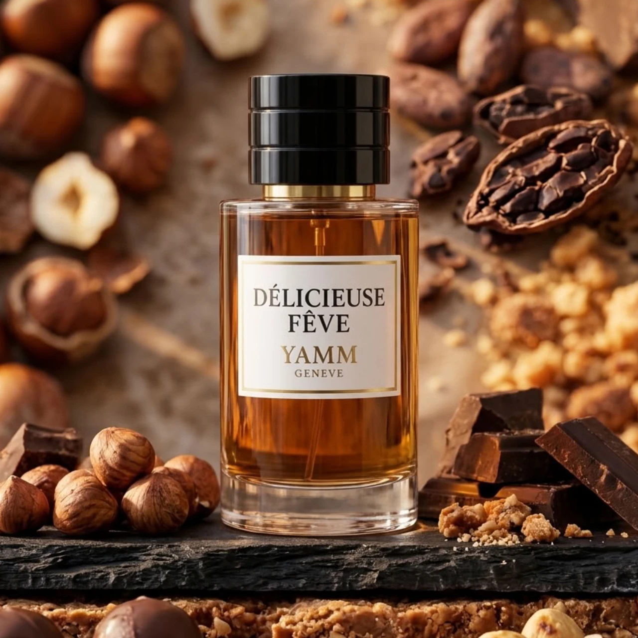 Délicieuse Fêve extrait de parfum mixte YAMM Genève inspiré de Fève Délicieuse (2018) aux notes de tête Lavande, Menthe, Bergamote de Calabre, cœur Cerise, Freesia, Jasmin et fond Fève de tonka, Vanille de Madagascar, Caramel, Chocolat noir, Benjoin, Cuir, Bois de santal, Noix de coco, Cèdre visuel 01
